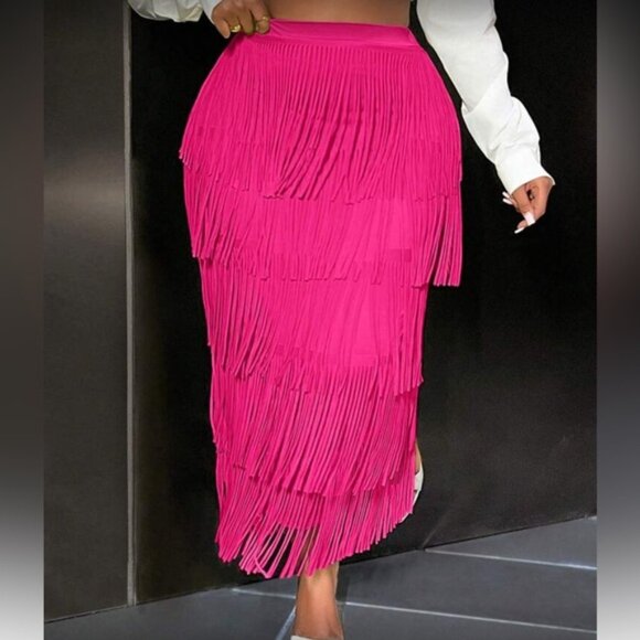 Elegant Pink Fringe Skirt - Picture 6 of 8